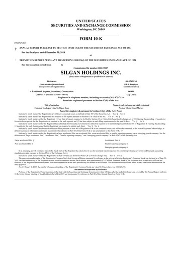 Thumbnail Silgan Holdings
 10-K Annual Report 2018
