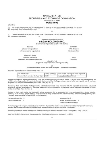 Thumbnail Silgan Holdings
 10-Q Quarterly Report FY2019 