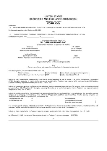 Thumbnail Silgan Holdings
 10-Q Quarterly Report FY2020 