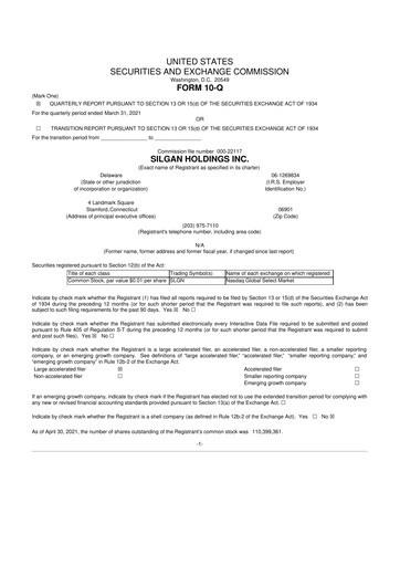 Thumbnail Silgan Holdings
 10-Q Quarterly Report FY2021 