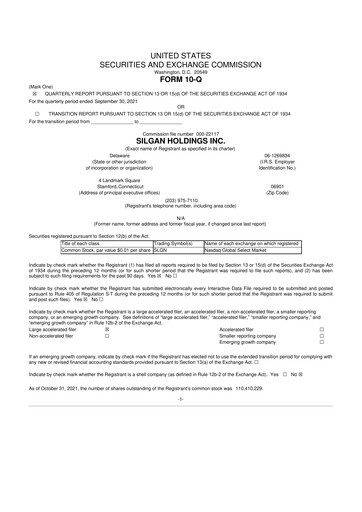 Thumbnail Silgan Holdings
 10-Q Quarterly Report FY2021 