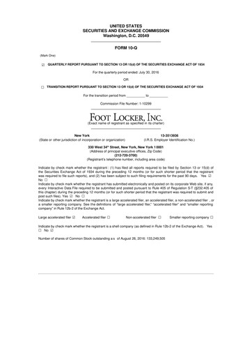 Thumbnail Foot Locker
 10-Q Quarterly Report FY2016 