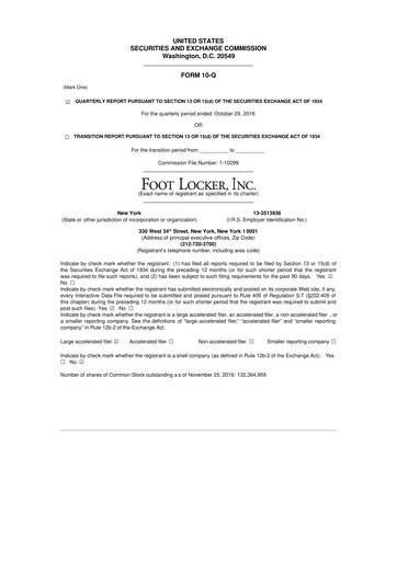 Thumbnail Foot Locker
 10-Q Quarterly Report FY2016 