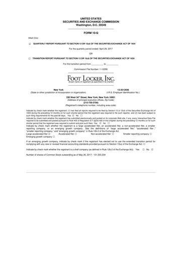 Thumbnail Foot Locker
 10-Q Quarterly Report FY2017 