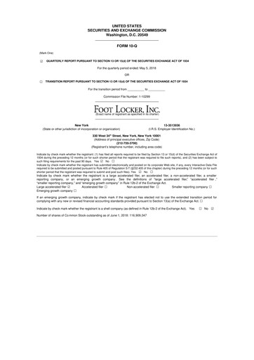 Thumbnail Foot Locker
 10-Q Quarterly Report FY2018 