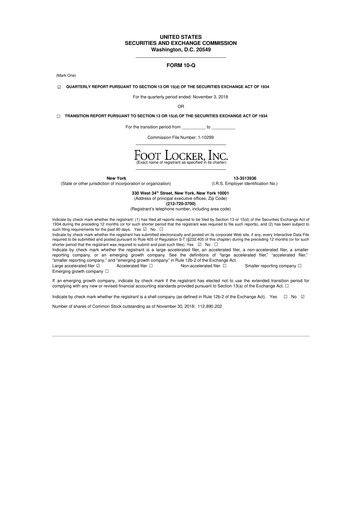 Thumbnail Foot Locker
 10-Q Quarterly Report FY2018 