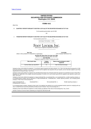 Thumbnail Foot Locker
 10-Q Quarterly Report FY2022 