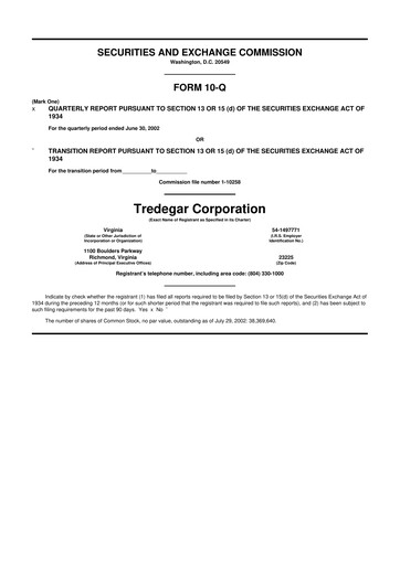 Thumbnail Tredegar 10-Q Quarterly Report FY 