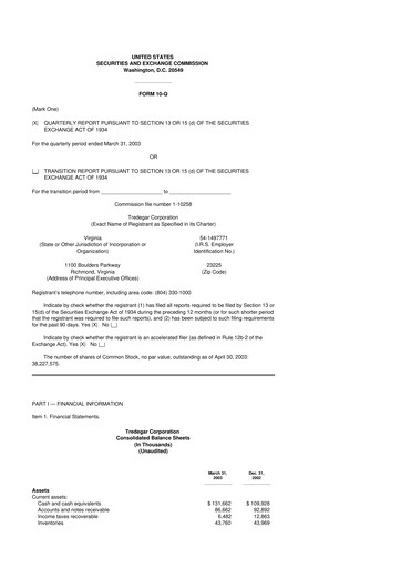 Thumbnail Tredegar 10-Q Quarterly Report FY 