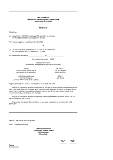 Thumbnail Tredegar 10-Q Quarterly Report FY 