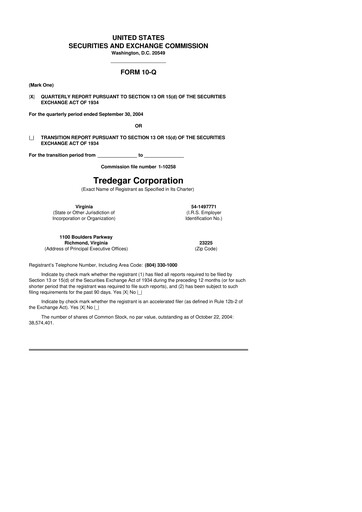 Thumbnail Tredegar 10-Q Quarterly Report FY 