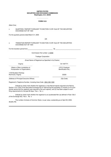 Thumbnail Tredegar 10-Q Quarterly Report FY 