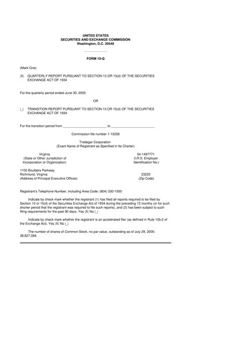 Thumbnail Tredegar 10-Q Quarterly Report FY 