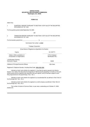Thumbnail Tredegar 10-Q Quarterly Report FY 