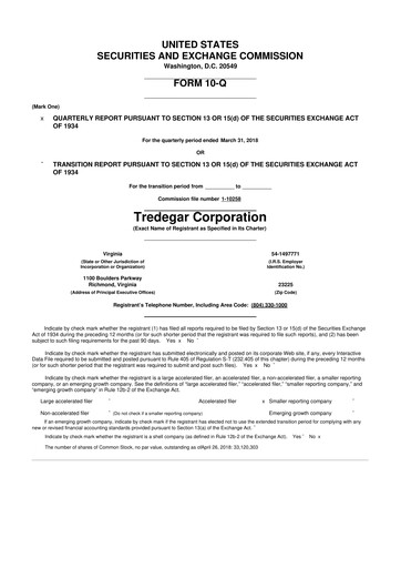 Thumbnail Tredegar 10-Q Quarterly Report FY2018 