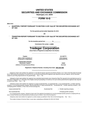 Thumbnail Tredegar 10-Q Quarterly Report FY2018 