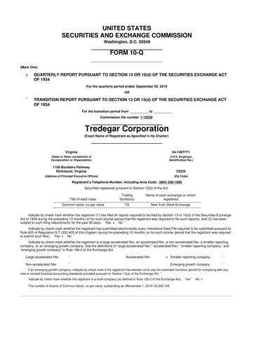 Thumbnail Tredegar 10-Q Quarterly Report FY2019 
