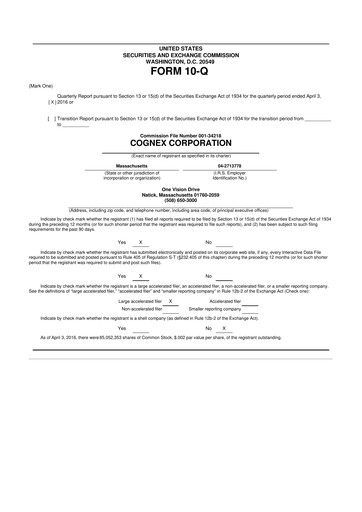 Thumbnail Cognex 10-Q Quarterly Report FY2016 