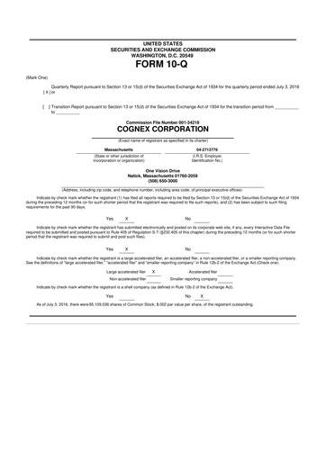 Thumbnail Cognex 10-Q Quarterly Report FY2016 