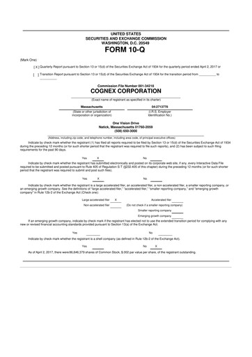 Thumbnail Cognex 10-Q Quarterly Report FY2017 