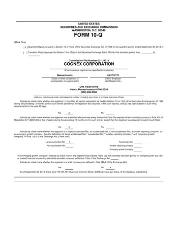 Thumbnail Cognex 10-Q Quarterly Report FY2018 
