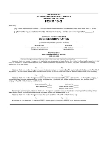Thumbnail Cognex 10-Q Quarterly Report FY2019 