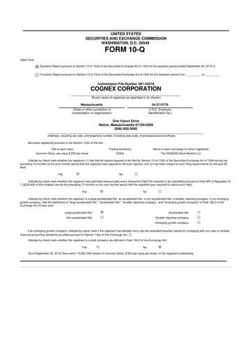 Thumbnail Cognex 10-Q Quarterly Report FY2019 