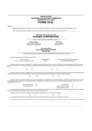 Thumbnail Cognex 10-Q Quarterly Report FY2021 