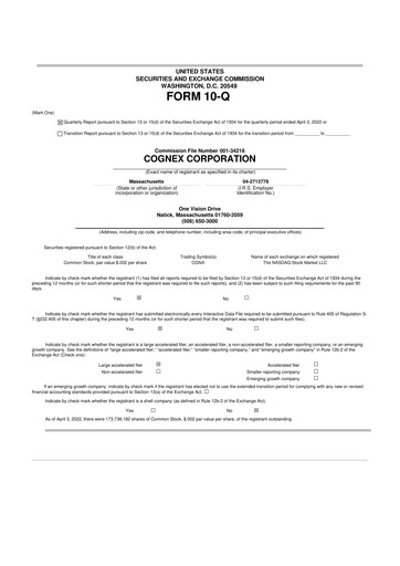Thumbnail Cognex 10-Q Quarterly Report FY2022 