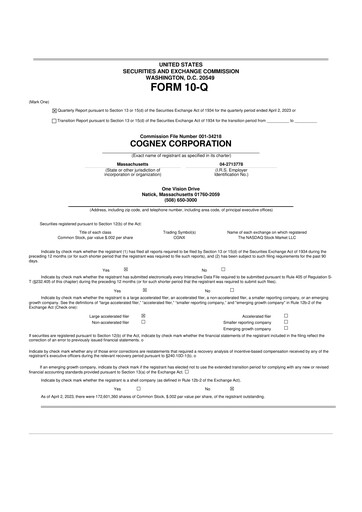Thumbnail Cognex 10-Q Quarterly Report FY2023 