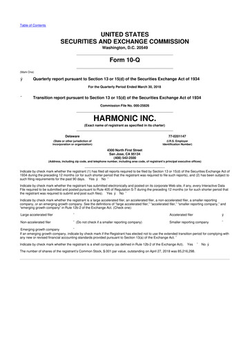 Thumbnail Harmonic Inc. 10-Q Quarterly Report FY2018 