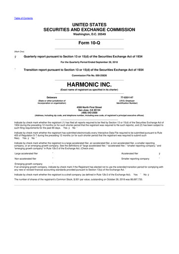 Thumbnail Harmonic Inc. 10-Q Quarterly Report FY2018 