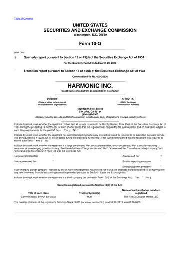 Thumbnail Harmonic Inc. 10-Q Quarterly Report FY2019 