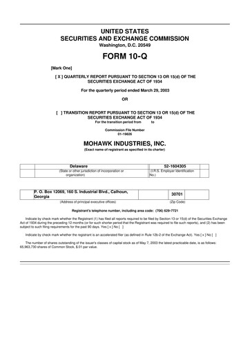 Thumbnail Mohawk Industries
 10-Q Quarterly Report FY 