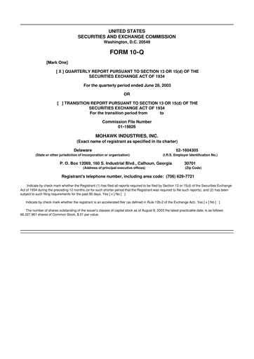Thumbnail Mohawk Industries
 10-Q Quarterly Report FY 
