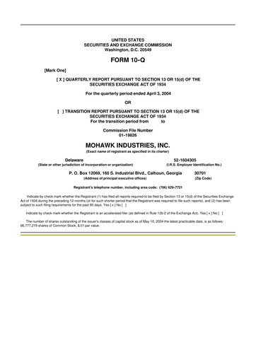 Thumbnail Mohawk Industries
 10-Q Quarterly Report FY 