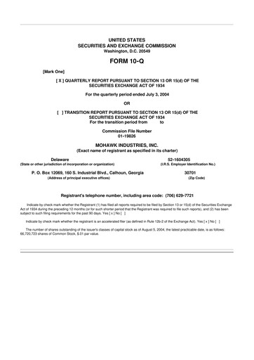 Thumbnail Mohawk Industries
 10-Q Quarterly Report FY 