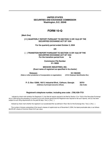 Thumbnail Mohawk Industries
 10-Q Quarterly Report FY 