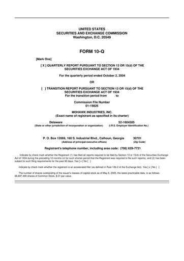 Thumbnail Mohawk Industries
 10-Q Quarterly Report FY 