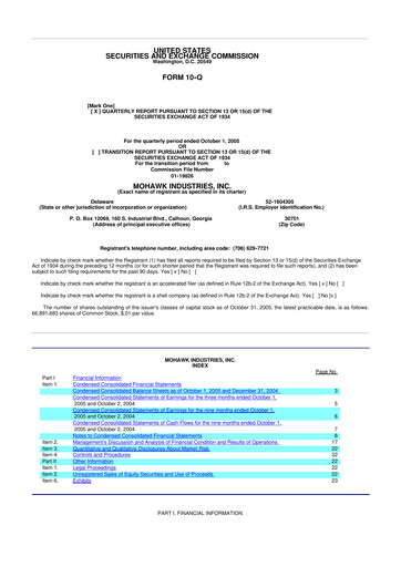 Thumbnail Mohawk Industries
 10-Q Quarterly Report FY 