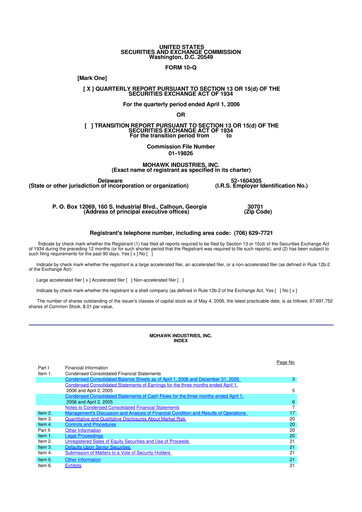 Thumbnail Mohawk Industries
 10-Q Quarterly Report FY 