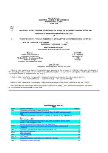 Thumbnail Mohawk Industries
 10-Q Quarterly Report FY 