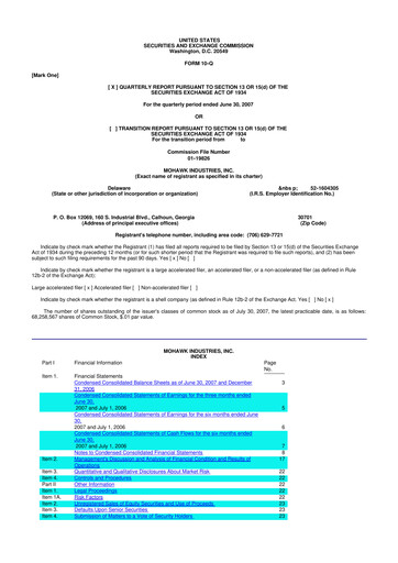 Thumbnail Mohawk Industries
 10-Q Quarterly Report FY 