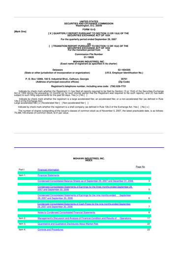Thumbnail Mohawk Industries
 10-Q Quarterly Report FY 