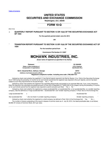 Thumbnail Mohawk Industries
 10-Q Quarterly Report FY2012 