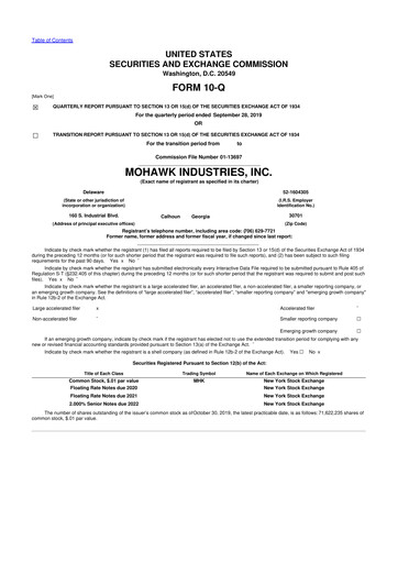 Thumbnail Mohawk Industries
 10-Q Quarterly Report FY2019 