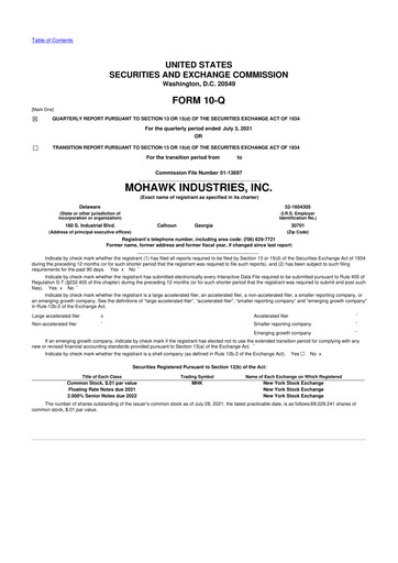 Thumbnail Mohawk Industries
 10-Q Quarterly Report FY2021 