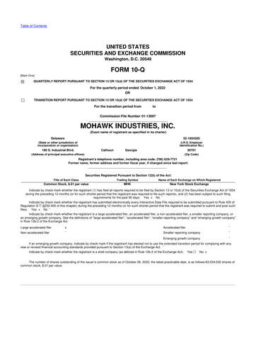 Thumbnail Mohawk Industries
 10-Q Quarterly Report FY2022 