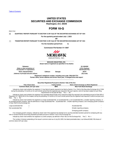 Thumbnail Mohawk Industries
 10-Q Quarterly Report FY2023 