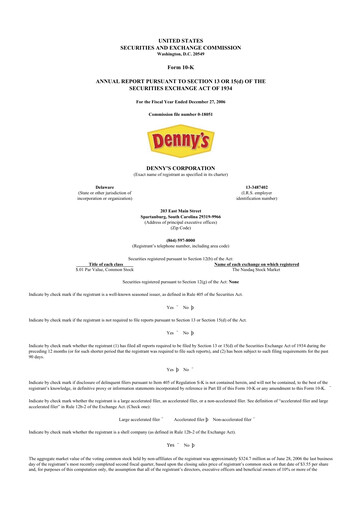 Thumbnail Denny's
 10-K Annual Report 